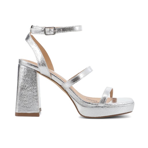 Drama Block Heels in Silver | Number One Shoes