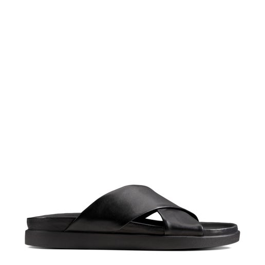 Sunder Cross Leather Slides in Black | Number One Shoes